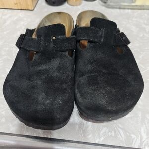 Birkenstock Boston Black Suede Clogs Size 40 Softfootbed